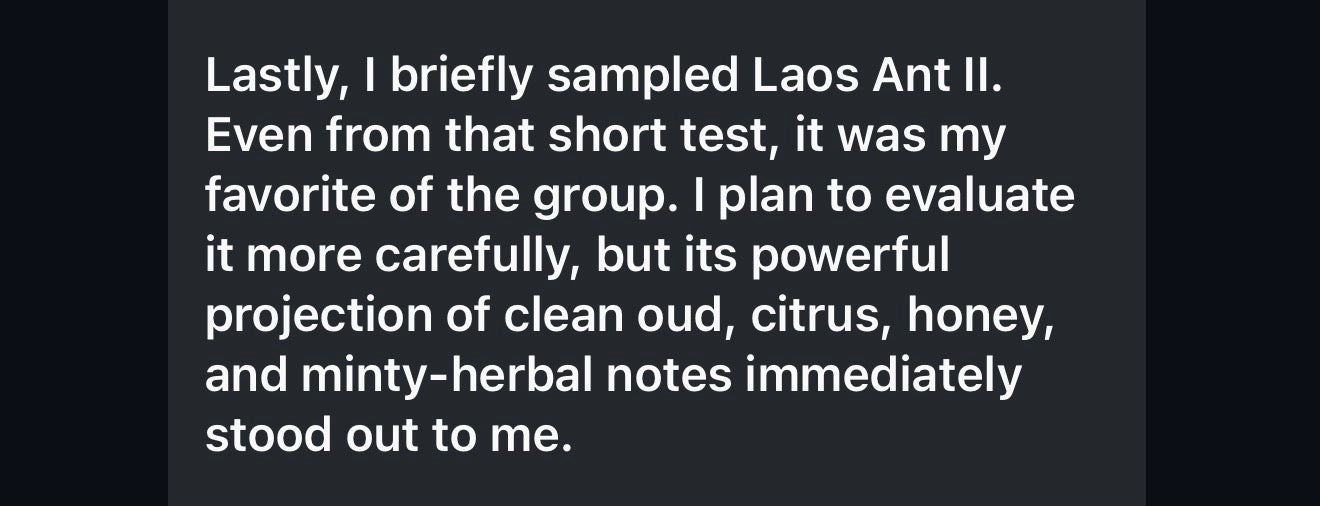 Laos Ant II 2024 : New Gen Wild Central Laos Antwood Pure Oud Oil - Dehn al Oudh - Rising Phoenix Perfumery - Borikhamxay Series