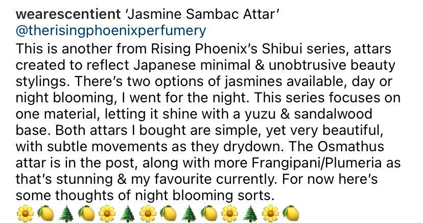 Jasmine Sambac Attar 2020 : Jasmine Sambac (Night Blooming Jasmine), Sandalwood, and Yuzu - Shibui Attars Series - RisingPhoenixPerfumery.com