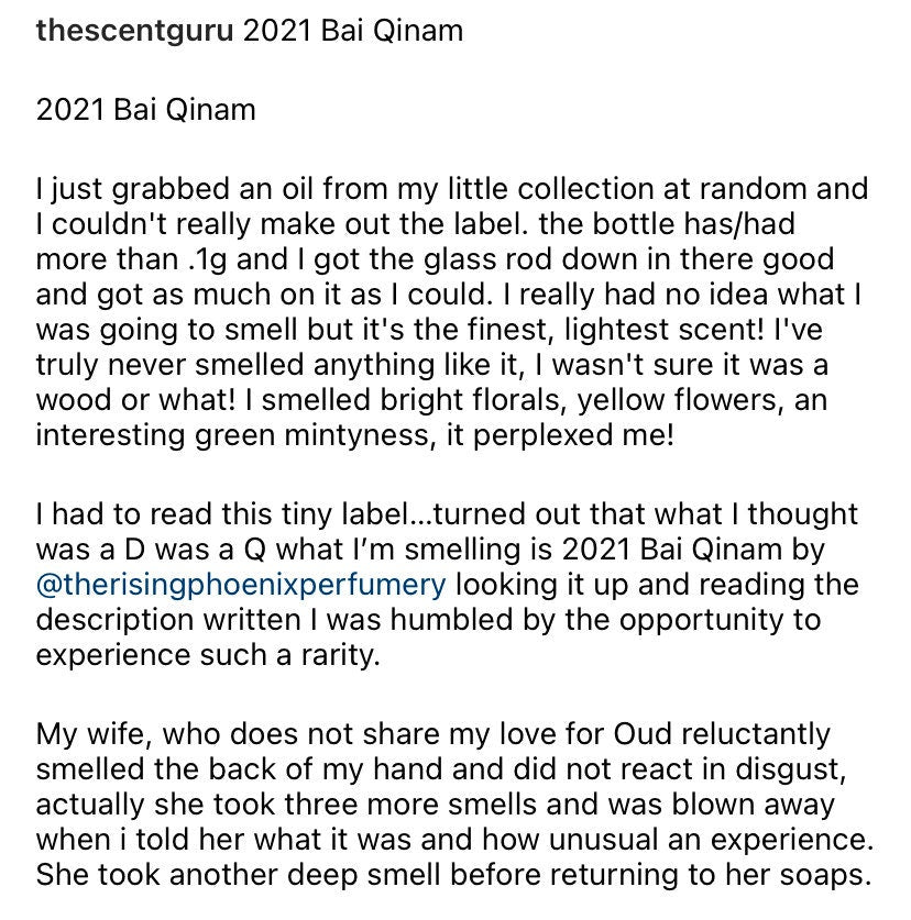 Bai Qinam 2021 : Groundbreaking Pure WILD Hainan Chinese Kyara Oud Oil - Connoisseur Kynam Oil - RisingPhoenixPerfumery.com