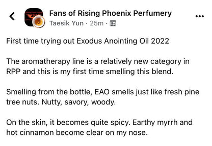 Exodus Anointing Oil 2022 - Aromatherapy Goodness Blend - RisingPhoenixPerfumery.com