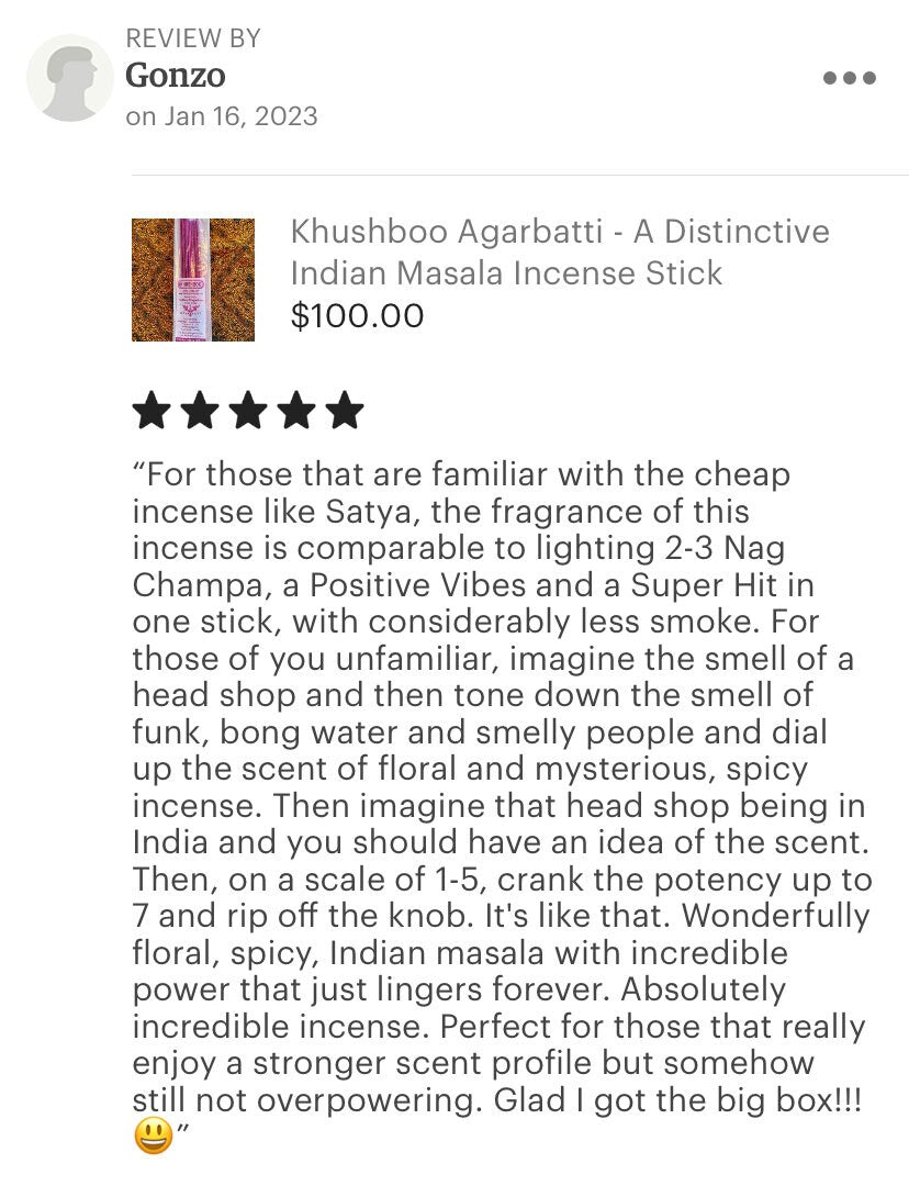 Khushboo Agarbatti - A Distinctive Indian Masala Incense Stick - RisingPhoenixPerfumery.com