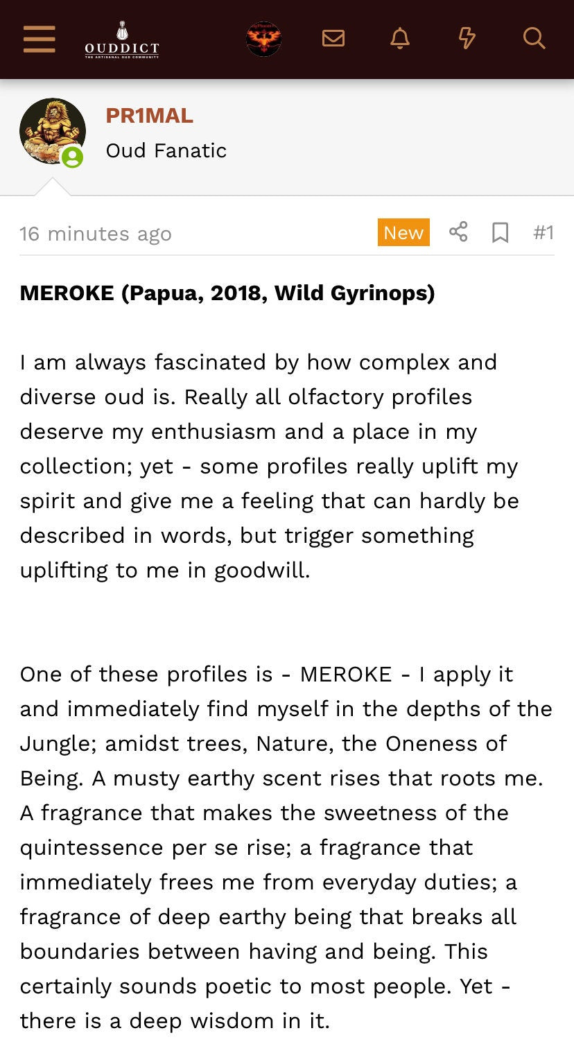 Meroke 2018 : Pure Wild Papuan Oud Oil - RisingPhoenixPerfumery.com