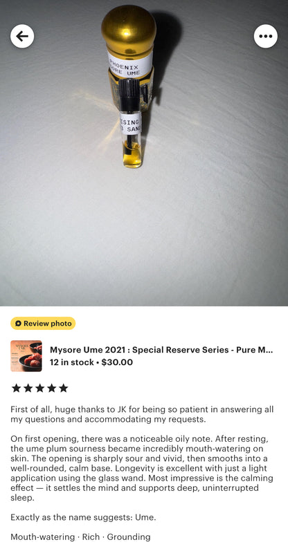 Mysore Ume 2021 - Special Reserve Series - Artisan "Red Meat" Mysore Sandalwood Oil