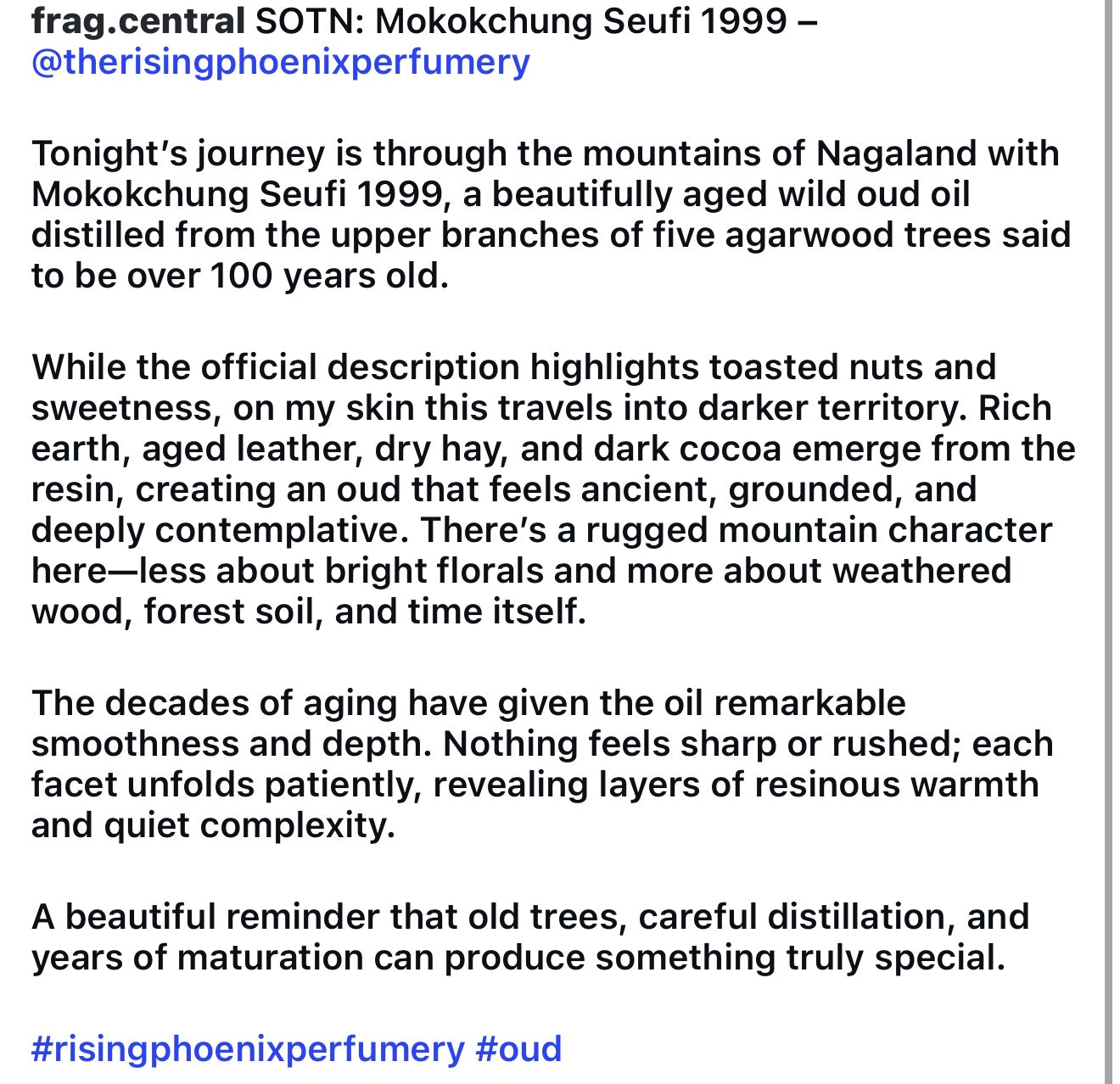 Mokokchung Seufi 1999 : Ateek Series - Pure Wild Nagaland Oud Oil - Pure Dehn al Oud