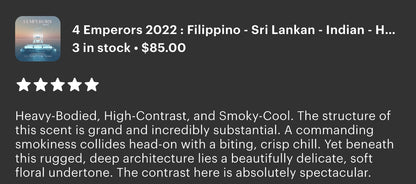 4 Emperors 2022 : Filipino - Sri Lankan - Indian - Hainan Co-Distilled Pure Oud Oil - Dehn al Oudh