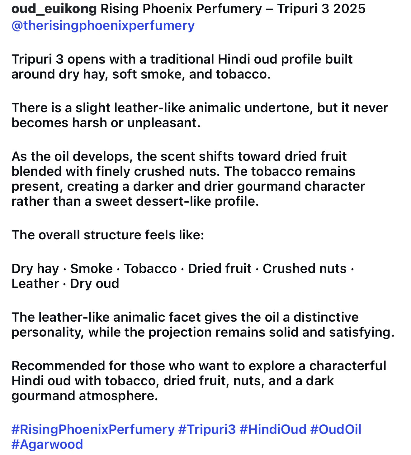 Tripuri 3 - 2025 - Tripura India - Tobacco, Fruit, and Milk Chocolate Profile - Pure Hindi Oud Oil