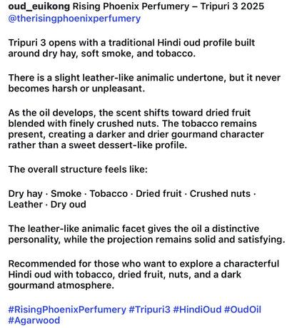 Tripuri 3 - 2025 - Tripura India - Tobacco, Fruit, and Milk Chocolate Profile - Pure Hindi Oud Oil