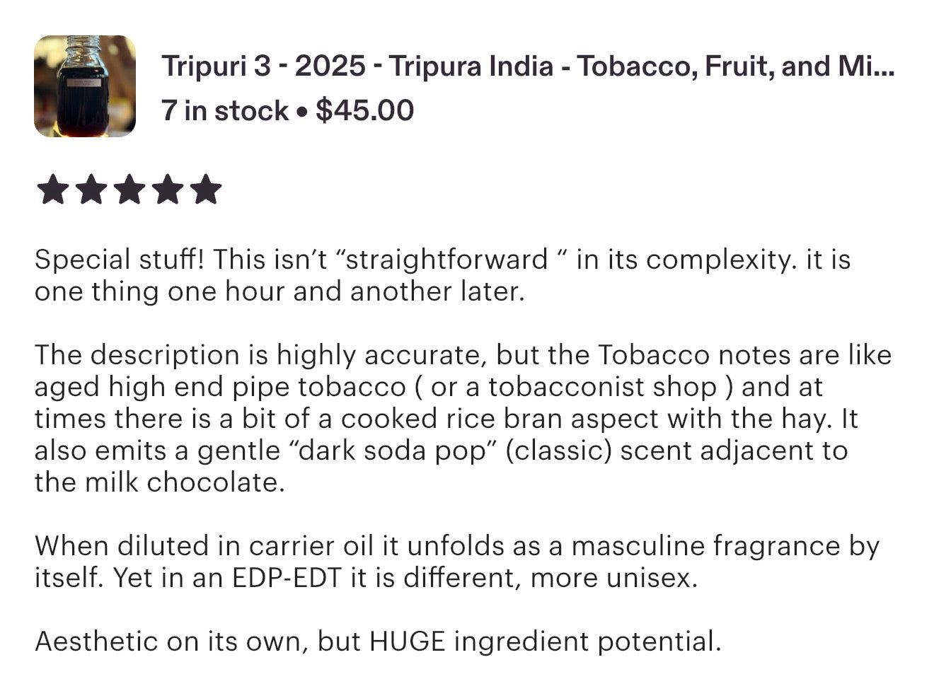 Tripuri 3 - 2025 - Tripura India - Tobacco, Fruit, and Milk Chocolate Profile - Pure Hindi Oud Oil