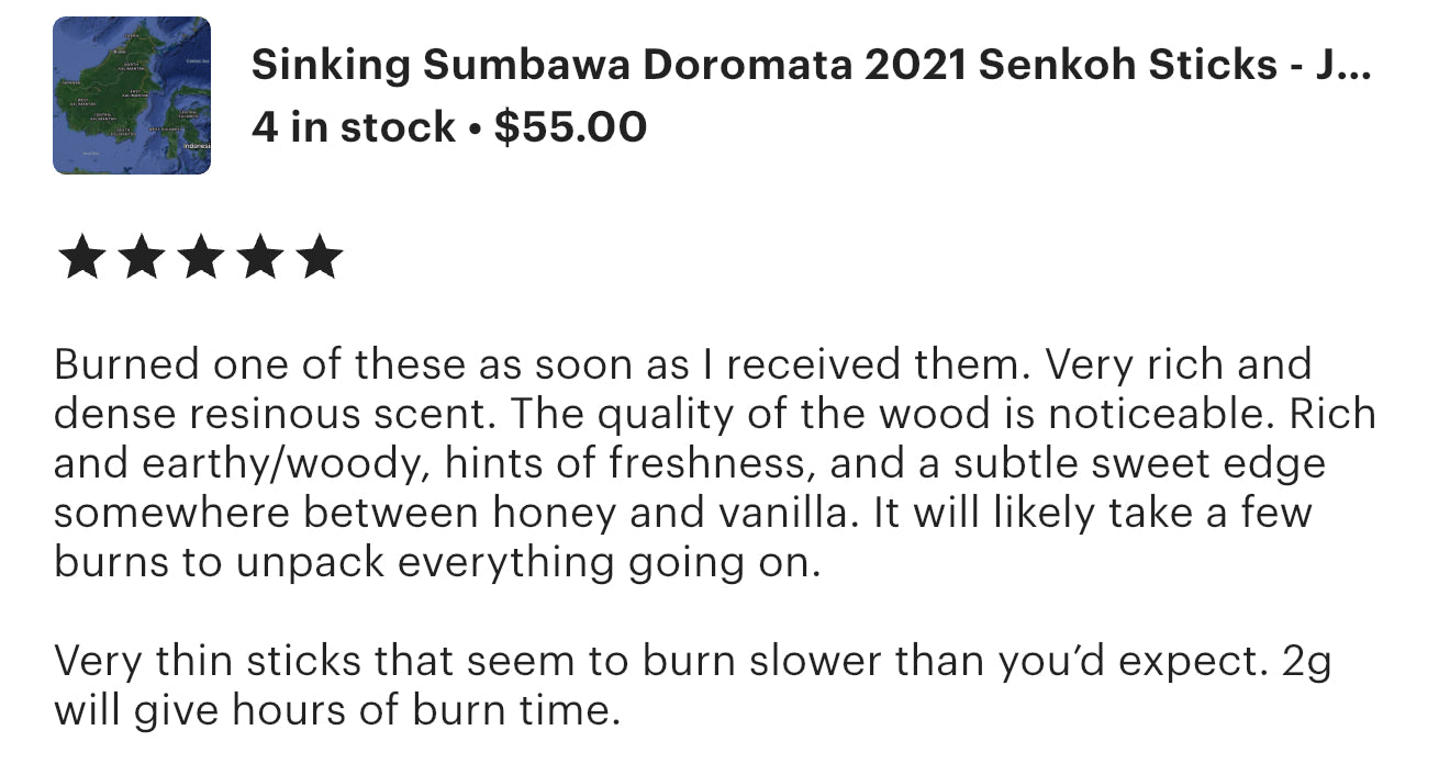 Sinking Sumbawa Doromata 2021 Senkoh Sticks - Japanese Style Incense Sticks - Monkoh Quality