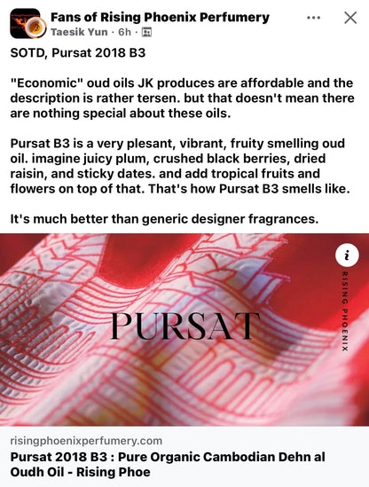 Pursat 2018 B3 : Pure Organic Cambodian Dehn al Oudh Oil - Rising Phoenix Perfumery