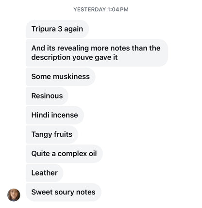 Tripuri 3 - 2025 - Tripura India - Tobacco, Fruit, and Milk Chocolate Profile - Pure Hindi Oud Oil