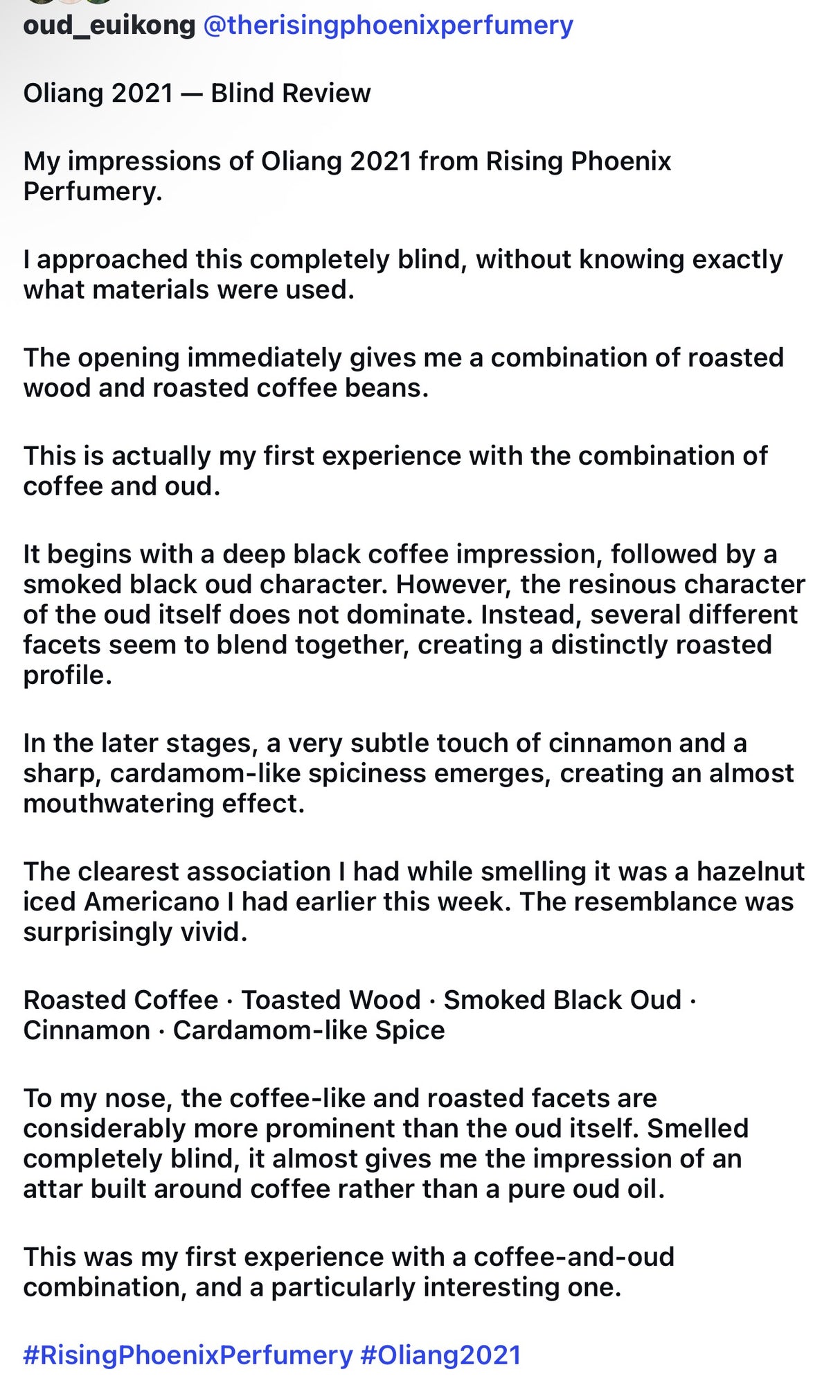 Oliang Thai Roast II - Pure Biodynamic Khao Yai Oud Oil