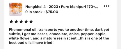 Nungkhal 4 - 2023 : Pure Manipuri 170+ Year Old Single Tree Oud Oil - Hindi Dehn al Oudh - Rising Phoenix Perfumery - Nungkhal Series 4 of 4