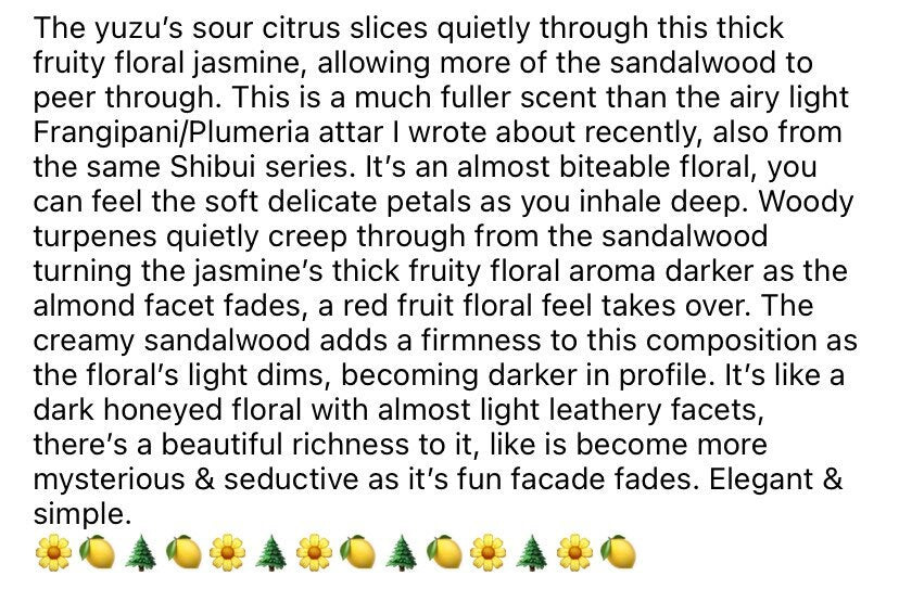 Jasmine Sambac Attar 2020 : Jasmine Sambac (Night Blooming Jasmine), Sandalwood, and Yuzu - Shibui Attars Series - RisingPhoenixPerfumery.com