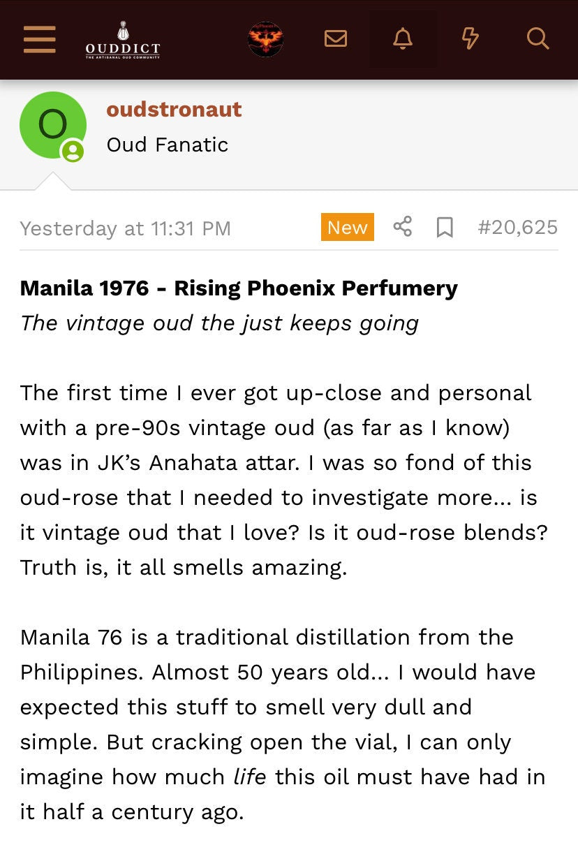 Manila Ateek 1976 : Pure Filippino Oud Oil - Philippines Dehn al Oudh - RisingPhoenixPerfumery.com